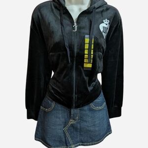 Juicy Couture Soft Black Velour Zip-Up Hoodie